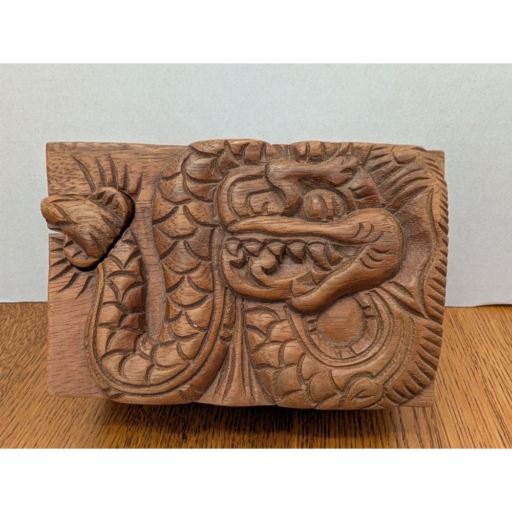 Hand Carved Balinese Dragon Puzzle Box/Secret Stash/Trinket Suar Wood Bali Art